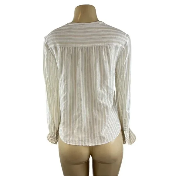 Theory Easy Shirt Size Small Corded Texture Ivory Multi Striped Cuffs Career Top - Picture 11 of 13